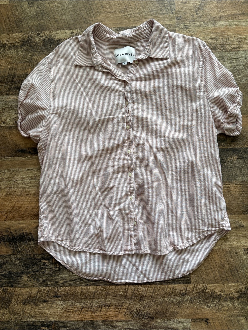 Lola River Tan Stripe Button-Front Shirt - Size L